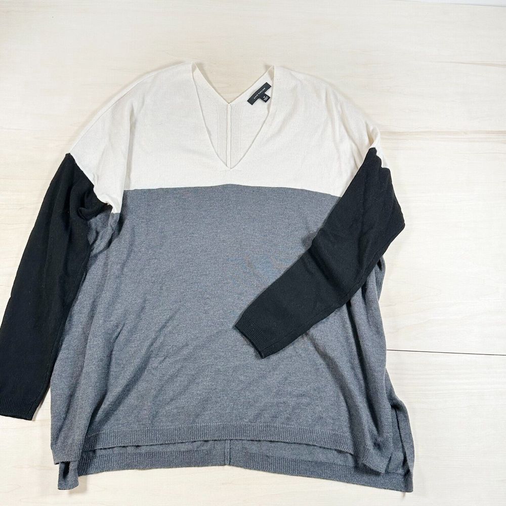 Ann Taylor Sweater Womens M Cream Black Wool‎ Blend Classic Color Block